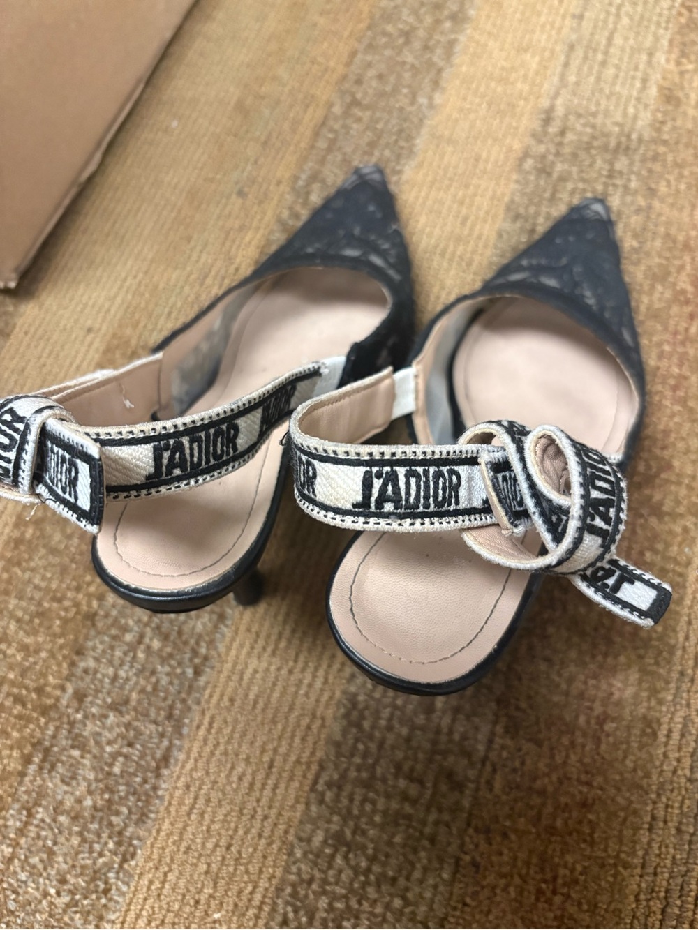 Dior Black Pointed Slingback Heels with J'Adior Canvas Strap